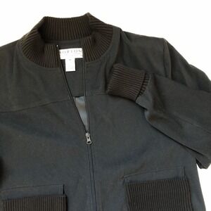 Norton Studio‎ Jacket Women 14 Green Full Zip Ribbed Brown Sweater Cuffs Collar